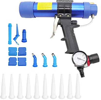 310ML Mini Pneumatic Air Caulking Gun, Adjustable Speed Air Rubber Caulk/Silicone/Glass Glue Gun Silicon Sealant Cartridge Applicator Caulking Tool