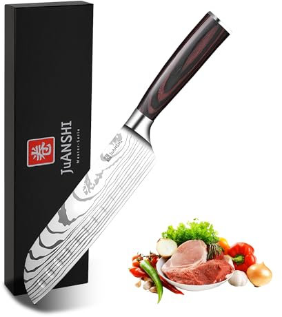 JUANSHI® Santoku Messer, Kochmesser Profi Messer 18 cm klinge- Asiatisches Messer Hochwertiges Edelstahl-Küchenmesser mit Pakkaholzgriff Sushi Messer Sashimi Messer