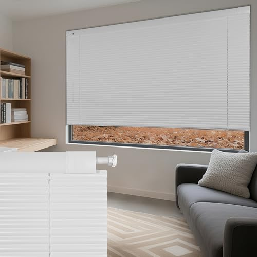 Boolegon No Tools No Drill Aluminum Mini Blinds, Cordless Blinds for Indoor Window, Light Filtering Horizontal Blinds, Easy to Install Windows Blinds for Office Home, White, Custom Size