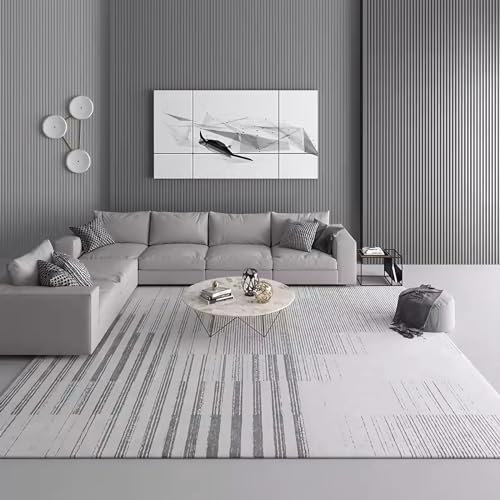 Teppich babyzimmer Teppich mädchen Teppich Jungen Grau Wohnzimmerteppich, Geometrisches Streifendesign, rutschfest waschbar Baby spielteppich 140x200cm