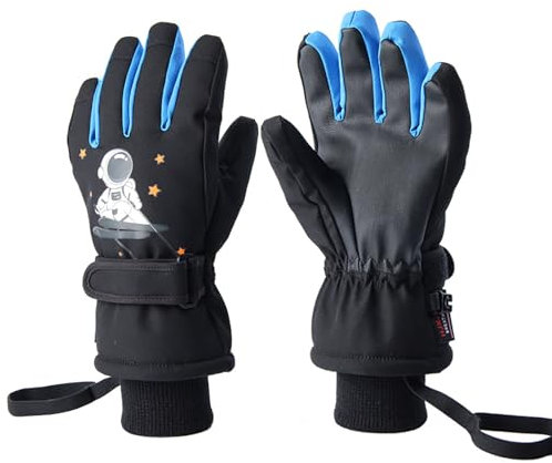 Kinder-Skihandschuhe, wasserdicht, Snowboard-Handschuhe, warm, Uni, für Mädchen und Jungen, kaltes Wetter, Schneehandschuhe, mit Handgelenk-Leine, Winter-Kinder-Schneehandschuhe, wasserdicht