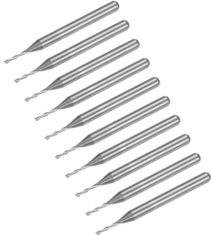 QUARKZMAN 10Pcs Fraises CNC en Spirale de 1,0 mm de Diamètre, Queue de 1/8, Coupe Ascendante à 2 Flûtes en Carbure Massif pour le Fraisage avec Une Longueur de Coupe de 6 mm