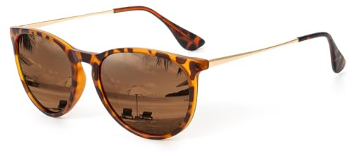 HENGOSEN Polarised Round Sunglasses Womens: Retro Ladies Sunglasses Round Sun Glasses UV Protection for Travelling Driving
