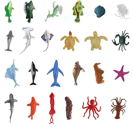 Witeup Mini Sea Creatures Toys for Children - 7 Piece Set of Animals Under the Sea Figures, Plastic Fish, Shark - Educational Bath Toy Ocean Animals Set