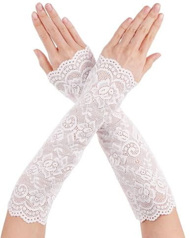 Lusofie Lange Spitzenhandschuhe Schwarz Damen Fingerlose Handschuhe Lange Spitze Brautparty Ballkleid Oper 1920er Jahre Armstulpen Damen Spitze Atmungsaktive Maskerade Hochzeitshandschuhe