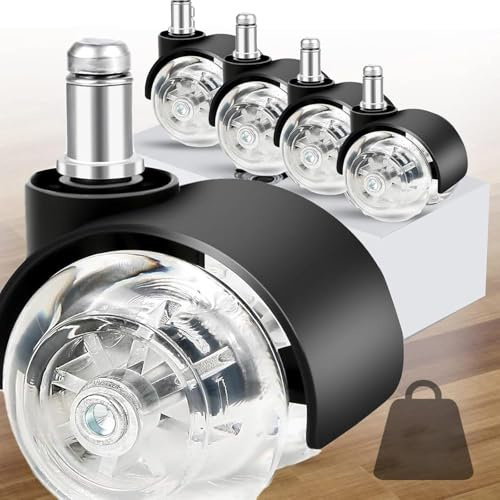 Office Chair Wheels Set of 5 11x22mm, Castor Wheels for Hardwood Floor, Parquet, Carpet, Laminate and Tile, Silent & Smooth Desk Chair Casters Replacement for Protecting Floors, No Scratches(Black)