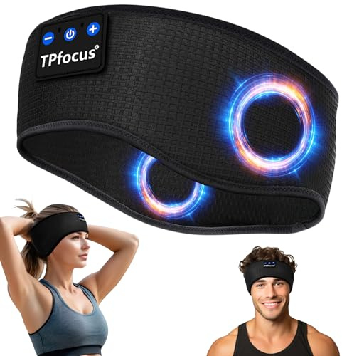 TPfocus Auriculares Bluetooth 5.4 para Dormir, Cinta para Deporte y Sueño | Sonido nítido | Lavable | Sin presión en los oídos | 16 h de batería | Suave y transpirable | Ajuste cómodo y seguro