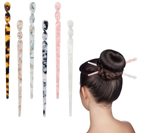 JJUNW 6 Stück Haarstäbchen, Acetat Haarsticks Haarstab Leopardenmuster Retro Haarnadeln Haarstäbchen für Frauen Haarnadel Essstäbchen für Frauen Brötchen Dutthaar