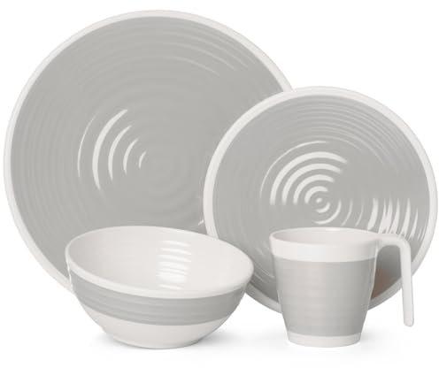 Camping Geschirr Set 1 Person 4-teilig | Melamin | grau I Picknick Geschirrset | Campinggeschirr Design