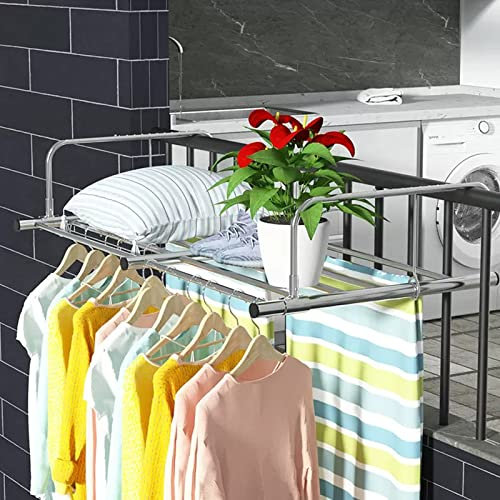 RAPGACBQ Tendedero de Ropa portátil para barandillas de balcón, alféizar de Ventana, toallero Plegable, para Interior y Exterior, retráctil, de Acero Inoxidable, para Secado de Ropa