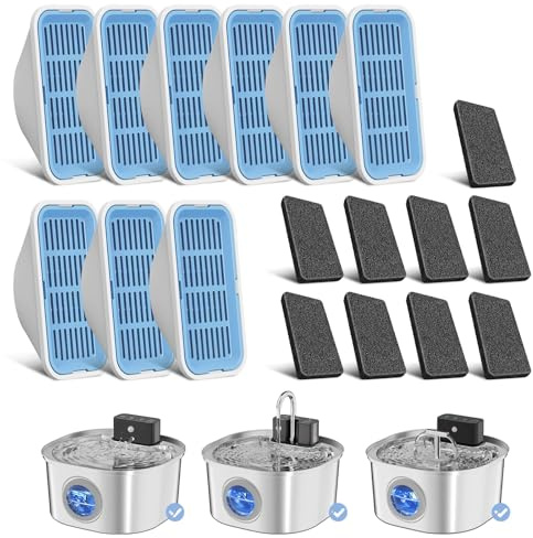 Ersatz-Katzen-Wasserbrunnenfilter, 9 Filter und 9 Vorfilterschwämme für 3,2 l Edelstahl-Wasserbrunnen 309A/309B/309C