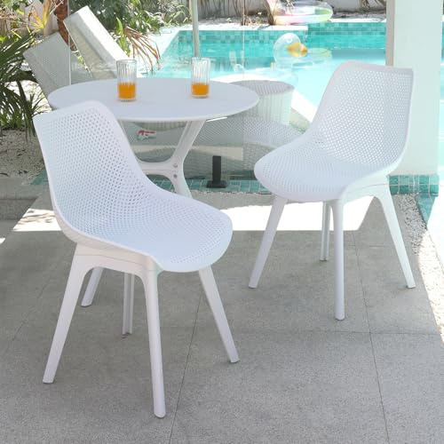 chairus Juego de 2 Sillas de Jardín Blancas Sillas de Terraza con Respaldo, Silla Exterior Ergonómicas y Resistentes Silla Plástica para Balcón/Playa, Blanco