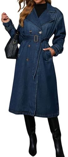 loveimgs Women's Women Long Denim Jacket Jean Trench Coat Trench Coat (pack of 1)