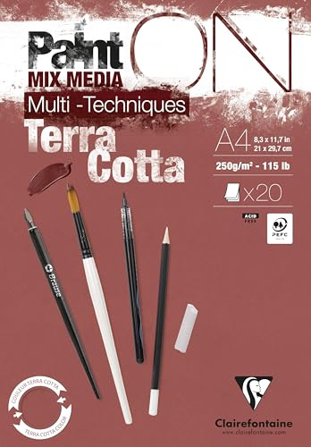Clairefontaine 976153C bloc collé PaintON Terracotta 20 Feuilles A4 250g