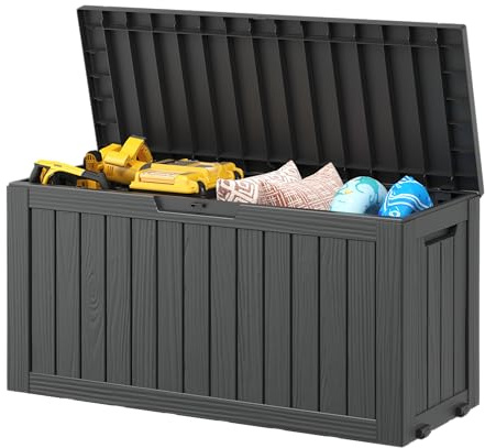 NBYSGO Outdoor Storage Box, Resin Deck Boxes Indoor and outdoor, Waterproof Storage Box Lockable Lid (Black, 85 Gallon)