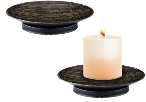 Fatiya Kerzenhalter aus Eisen, 10 cm, dekoratives Kerzentablett, schwarz, eleganter Kerzenständer für Stumpen-LED- und Wachskerzen, Hochzeiten, Räucherkegel, Heimdekoration, 2 Stück