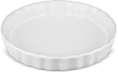 LONTOM Plato de porcelana blanca para quiche de 18 cm, plato de horno de cerámica, para pasteles, quiche, pizza, pasta, pastelería