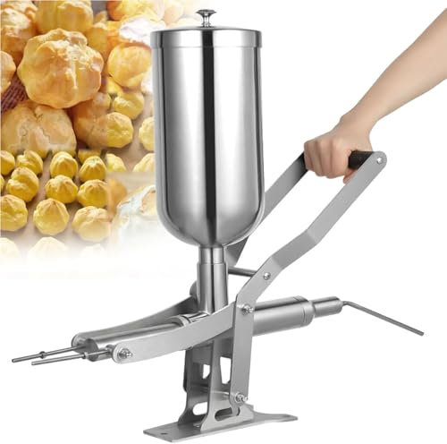 Macchina riempitrice per ciambelle, macchina riempitrice manuale, macchina riempitrice per crema e marmellata, riempitrice per churros in acciaio inox con 4 ugelli di riempimento antigoccia