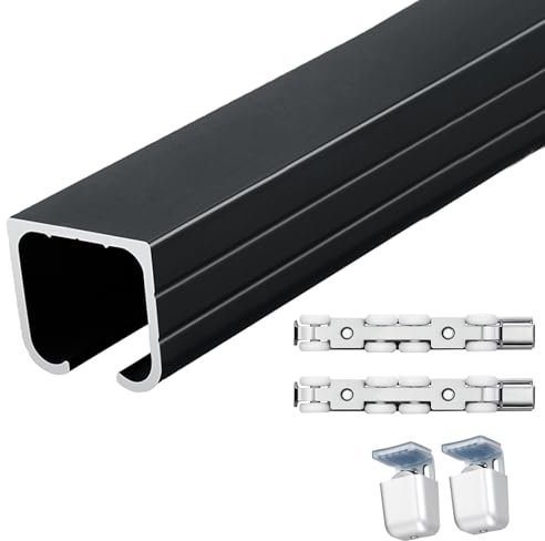 Sliding Door Kit Track Rail Hardware with Wheels for Shower & Closet Invisible Pocket Door Rail System Ceiling & Wall Mount Black 375cm/12.3ft Smooth Glide