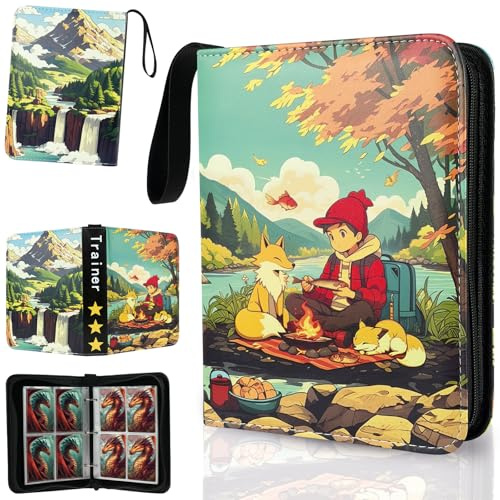 TanoShiimii Trading Card Binder, 400 Pocket Card Album, 3-Ring Refillable Binder with Zipper, Water-Resistant PU Leather for TCG Collectors, Kids and Friends Twilight Trainer