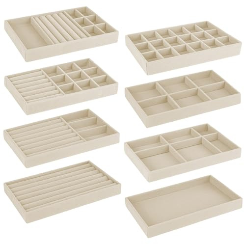 bssmmai 8 pezzi portagioie cassetto, organizer per gioielli, vassoio portagioie, contenitore per gioielli, organizer in velluto per orecchini (beige)
