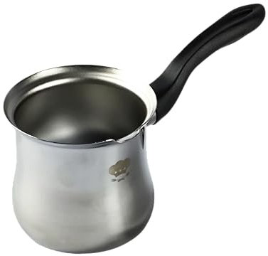 Akinda Home - Bollilatte in acciaio inox da 600 ml con manico nero - bollilatte acciaio - pentolino latte - manico nero inox - bollitore 600ml - piccola casseruola acciaio