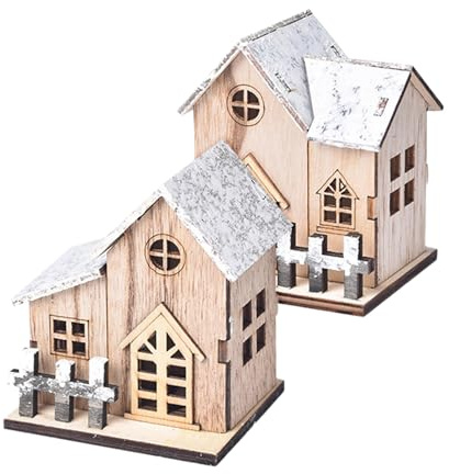 HAMPPLIES 2 Pezzi Casette Natalizie in Decorazioni Natalizie da con LED e Negozio per Addobbi e Regali Natale