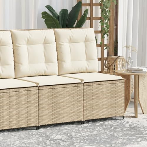 Teenpull Gartensessel mit Liegefunktion und Kissen, Beige Poly Rattan, verstellbar, wetterfest, Bequeme Outdoor Lounge für Garten, Terrasse und Balkon