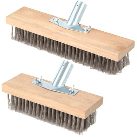 Brosse à récurer le sol - Brosse de nettoyage avec long manche - Brosse à joints avec poils raides - Poignée en acier inoxydable - Outil de nettoyage en profondeur pour carrelage en mousse, terrasse