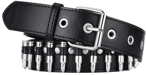 Ucfalfo Black Studded Bullet Belt for Men, Punk Gothic Belt with Metel Buckle, Hip Hop Style Jeans and Trousers Belts, Gothic Clothing Accessories for Jeans Rock Wear Women and Men, Black, 115CM