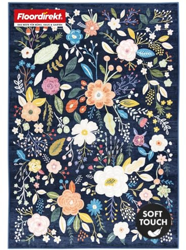 Floordirekt Kurzflor Teppich 160x230 cm – Waschbarer Rutschfester Teppich, Für Wohnzimmer, Kinderzimmer & Flur, Damaskus
