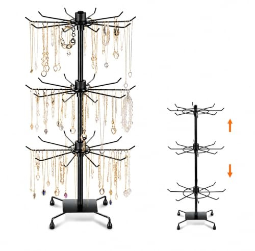 Schmuckständer Verkaufsständer Schmuck Drehbar mit 3 Etagen Schmuckständer | Ketten Baum Schmuckhalter, Schwarz Schmucktablett Ketten Schmuckaufbewahrung Schmuck Organizers, für Halskette, Armband
