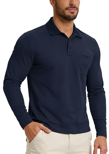 33,000ft Herren Poloshirt Langarm UPF50+ Sonnenschutz UV Schutz Polohemd Golf Sports T Shirts für Männer Leichtes Atmungsaktiv Poloshirts Casual Polo Tops zum Tennis Dunkelblau L
