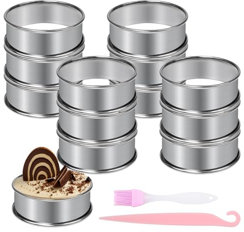 Pilikoll 12 Stück Ø6cm Crumpet Ringe Backringe für Muffins, Pfannkuchen | 430 Edelstahl Tart Ringe, Runde Muffinringe Pancake Form, Doppelt Gerollt Dessertring Tortenring, für Omeletts Tarte Mousse