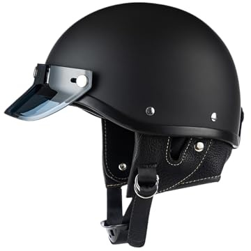 Motorcycle Half Helmet Men - Half Shell Helmet, Ventilation Cycling Hat Motocross Suits Sun Visor for Racing Skateboard Commuting Bike Construction Scooter Use, Lightweight ABS Shell, Adju