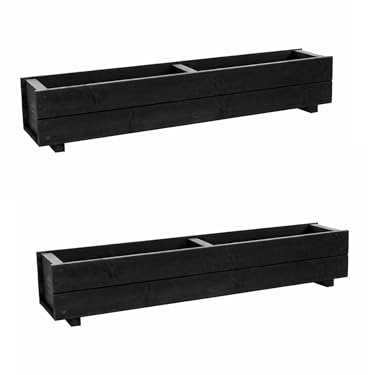 RUDDINGS WOOD Set of 2 x Wooden Trough Planters Heavy Duty Garden Plant Long Rectangular Containers Boxes 120cm Black