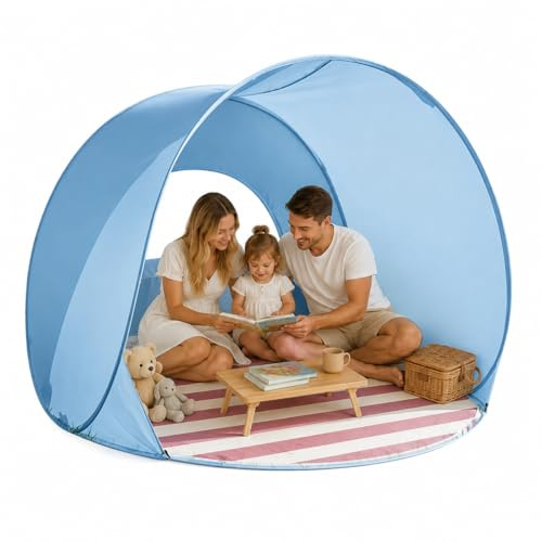 Strandmuschel Pop Up Uv Schutz, Strandmuschel Uv Schutz 50 Für 2-4 Personen Pop Up Strandzelt Mit Belüftungsfenstern Winddicht & Wasserabweisend Sonnenschutz Strandzelt Mit Tragetasche 145X145X110 Cm