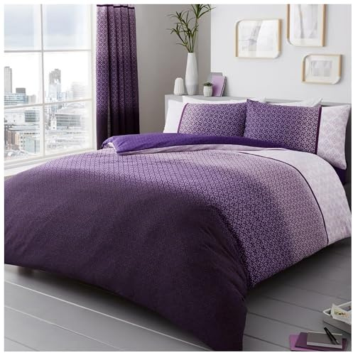 GAVENO CAVAILIA Luxury Urban Ombre Set with Duvet Cover and Pillow Case, Polyester-Cotton, Purple, Single, purple-urban ombre