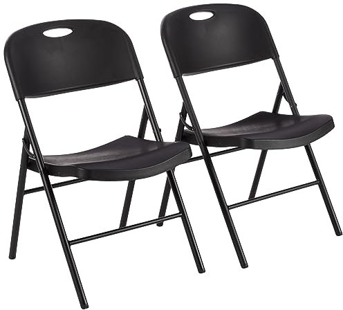 Amazon Basics Klappstuhl, zusammenklappbar, tragbar, stabil, Kunststoff, 159 kg Tragkraft, Schwarz, 2 Stück