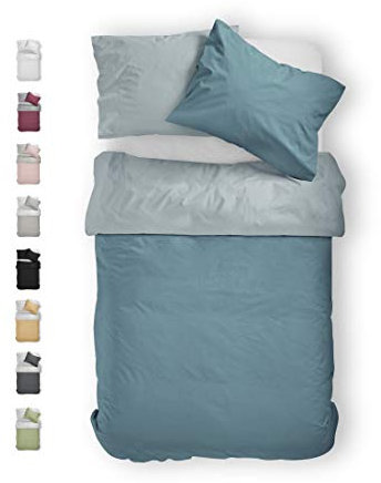 BLUE MOON Bettwäsche 155x220 cm Satin Bettwäsche-Sets 100% Baumwolle Wendebettwäsche - Made in EU - 1x Bettbezug 155x220 cm und 1x Kopfkissenbezug 80x80 cm (Aqua, 155 x 220 + 80 x 80 cm)