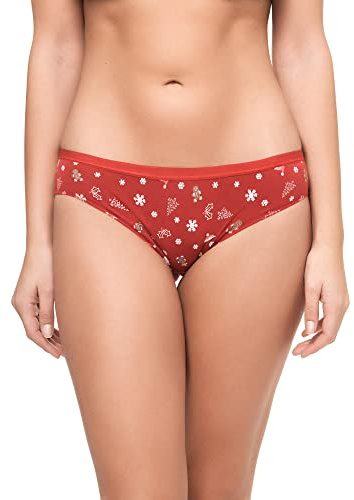Channo Braguitas Bikini de algodón Rojas de Navidad. Modelo con Elasticidad y Estampados de Motivos navideños. Pack de 2 Bragas (S)