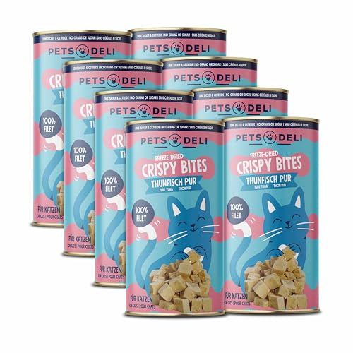 Pets Deli Freeze Dried Snack für Katzen mit Thunfisch, 8x25g | Thunfischfilet als einzige Zutat, schonend gefriergetrocknet, getreidefrei, ohne Zucker, Premium Qualität