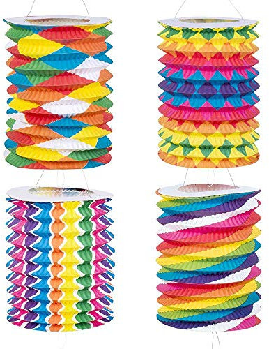 Boland 42034 - Lanterna di Carta Fantasia, 12 Pezzi, Dimensioni 16 cm, 4 Motivi Assortiti, Lanterne, Multicolore, Lanterne, Compleanni, Lanterne, Feste in Giardino, Feste a Tema, Carnevale