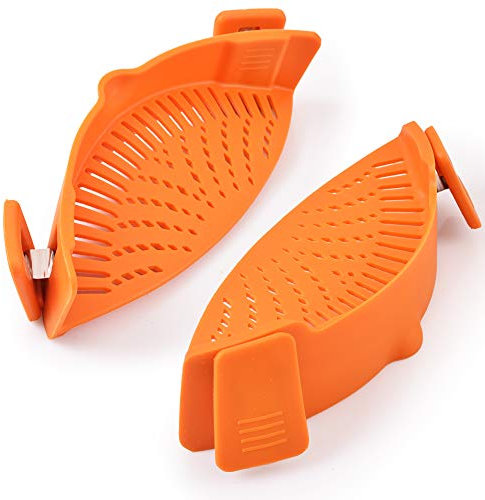 Cozihom Silikon-Eintopf-Sieb, Nudelsieb, Sieb, Ausgießer für Pasta, kompatibel mit Universalgröße, Lebensmittelqualität, hitzebeständig, 2 Stück, Orange