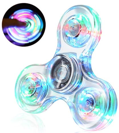 SCIONE Crystal LED Light Fidget Spinner for Kids,LED Light up Fidget Toy for Toddlers,Glow in The Dark Party Supplies Stress Relief for Children Adults（Crystal-White）