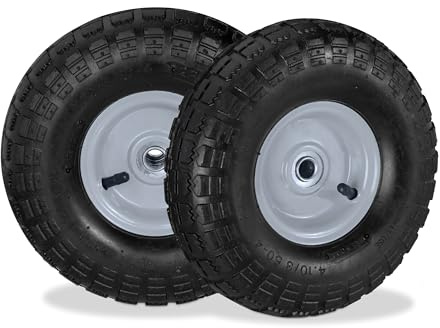 Relaxdays 2X Ruote per Carrello 4.1/3.5-4, Gomme di Scorta Carriola, ASSE 16 mm, Fino 136 kg, 260 x 85 mm, Nero-Grigio