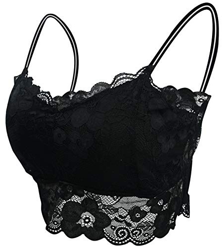 FEOYA Tops de bustier para mujer, brasier de encaje sin aros, bralette sin costuras, corsé, para yoga, entrenamiento, lencería, con tirantes, tallas 70A-95C, Negro, S