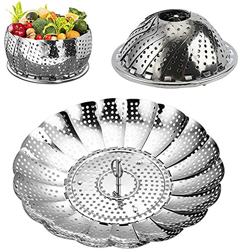 Cestello per Cottura a Vapore Espandibile in Acciaio Inossidabile, Inserto Vaporiera Pieghevole con Manico da Cucina di Frutti, Mare, Paella, Pentola a Pressione Adatta a Varie Pentole