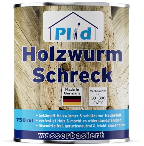 Plid Holzwurm Schreck 750 ml | Holzschutz | Holzwurm & Holzbohrkäfer | Holzverfestiger | Farblos | Tiefenwirksam & hohes Eindringvermögen | Innen & Außen | ca. 30–300 ml/m²