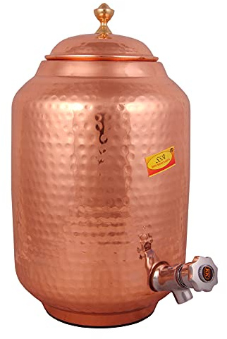 Shiv Shakti Arts 100% Pure Copper Pot 8 LTR Copper Matka Hammered Water Dispenser Drinking Copper Container - Leak Proof